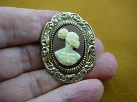 (CA10-100) Rare African American Lady Brown + Ivory Cameo Pin Pendant Jewelry - £21.63 GBP