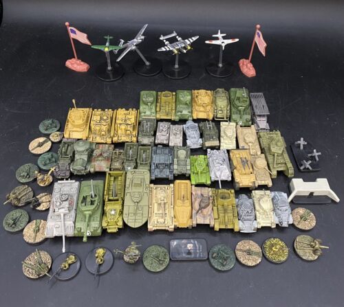 Axis And Allies Miniatures Wizards Tanks Planes Army Men Flags LOT 70 - $128.69