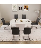Modern Cream MDF Dining Table &amp; 6 Armless PU Chairs Set - $1,722.65 CAD