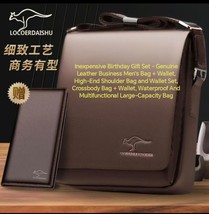 Inexpensive Birthday Gift Set - Genuine Leather Business Men&#39;s Bag + Wallet - $69.00