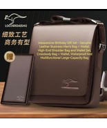 Inexpensive Birthday Gift Set - Genuine Leather Business Men&#39;s Bag + Wallet - $69.00