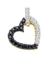 10k Yellow Gold Round Black Color Enhanced Diamond Dangling Heart Pendan... - £140.99 GBP
