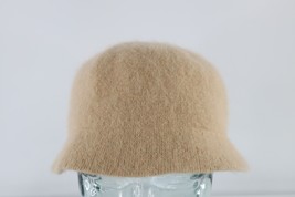 Vintage 90s Streetwear Blank Angora Blend Knit Bucket Hat Cap Beige Wome... - $39.55