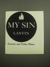 1960 Lanvin My Sin Extract and Toilet Water Advertisement - £11.74 GBP