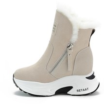 Women Snow Boots Genuine Leather Suede Natural Fur 8.5cm Platform Wedge Zipper W - £73.90 GBP