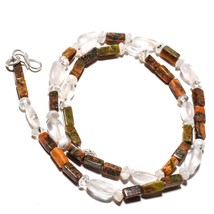 Unakite Natural Gemstone Beads Jewelry Necklace 17&quot; 77 Ct. KB-333 - £8.76 GBP