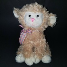 Goffa Tan Sheep Lamb Plush Stuffed Animal Easter Pink Purple Yellow Plaid Bow - £15.65 GBP