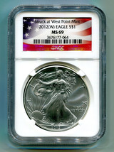 2012(W) American Silver Eagle Struck At West Point Mint Ngc MS69 Flag Label Nice - £41.43 GBP