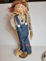 Vintage Halloween Scarecrow Decoration 20&quot; Cloth Decor Scare Crow Wood F... - $26.13