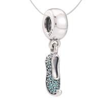 925 Sterling Silver Disney Jasmine&#39;s Sparkling Slipper with Blue CZ Dangle Charm - £14.06 GBP