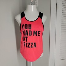 PINK &quot;You had me at Pizza&quot; Tank Top Shirt ~ Sz S ~ Sleeveless ~ Pink &amp; Black - £13.66 GBP