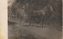 Postcard RPPC Horse Drawn Two Wheel Carriage Identified Man In Hat Velox - $12.95