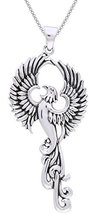 Jewelry Trends Rising Phoenix Fire Bird Sterling Silver Pendant Necklace 18&quot; - £72.82 GBP