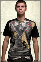 RZST One Way Ticket Grim Reaper Skeleton Statue Mens T-Shirt Black SMALL $47 NEW - £24.35 GBP