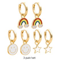3pair/set Colorful Hoop Earrings for Women Cute Heart Star Rainbow Geometric Cir - £10.92 GBP
