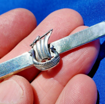 Sterling Silver 925 Viking Ship Tie Clip Bar Denmark Vintage Signed Bjerring - £149.53 GBP