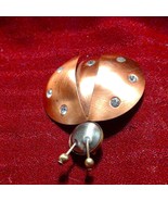 Vintage brooch copper ladybug with rhinestones - £14.01 GBP