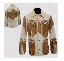 New Men&#39;s Traditional American Western Style White Suede Leather Jacket-571 - £179.81 GBP