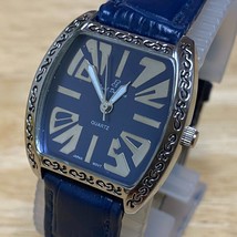 Paul Du Pree Lady Silver Fancy Bezel Blue Barrel Analog Quartz Watch~New Battery - £7.96 GBP