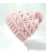 Beanie Hat women Handmade Crochet Winter Knit Lace Pink Rose Pompom - £18.69 GBP