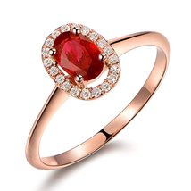 Unique Vintage Ruby Gemstone Real Diamond Solid 14K Rose Gold Oval Shape... - $646.79