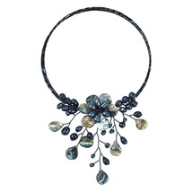 Pretty Black Abalone Shell Flower Ray Choker Wrap Necklace - £25.31 GBP