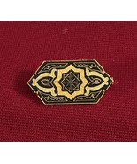 Vtg Damascene Arabesque Gold Tone  Pin Brooch Black J331 Trombone Clasp - $282.52 MXN