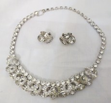 Vtg Sparkly Eisenberg Rhinestone DIAMOND Style Crystals Necklace &amp; Earri... - £118.03 GBP