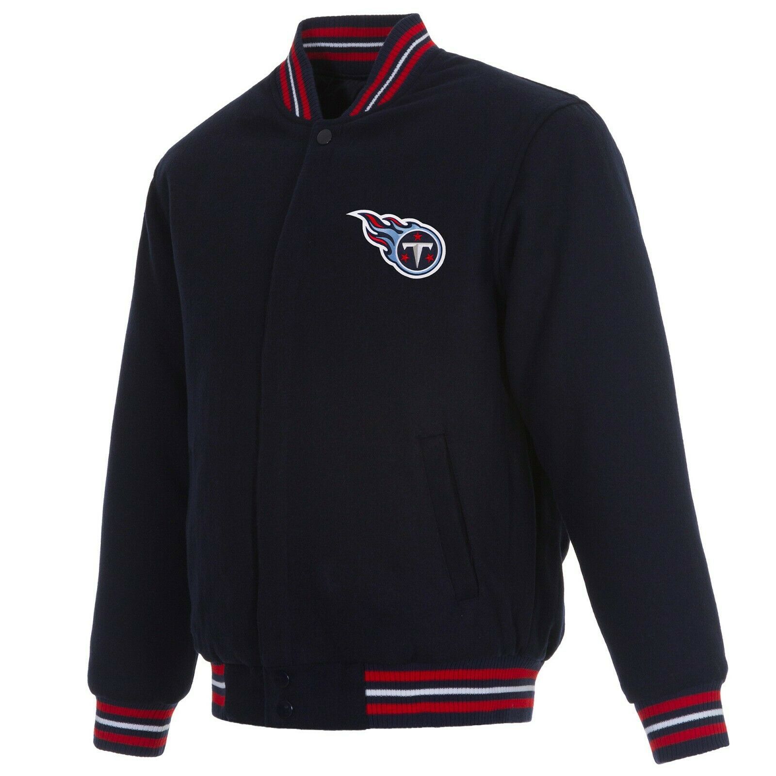 NFL Tennessee Titans JH Design Wool Reversible Jacket Navy 2 Front Logos - £111.90 GBP