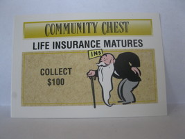 1995 Monopoly 60th Ann. Board Game Piece: Community Chest - Life Insurance - $1.00