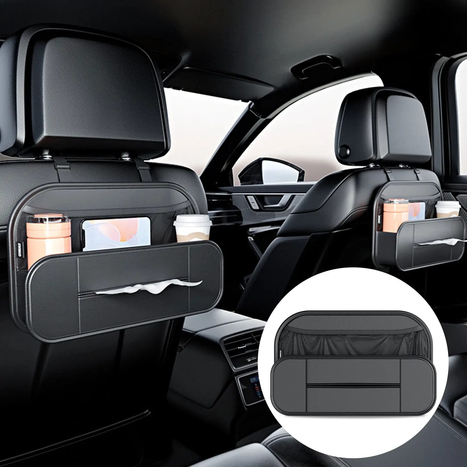 Fiber Leather Car Storage Organizer - Seat Back Hanging Bag for Automotive Goo - £22.89 GBP