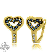 0.69CT Women&#39;s Sterling Silver Heart Shape Blue Sapphire Huggie Hoop Earrings  - £32.36 GBP