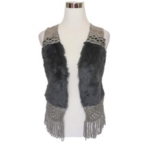 BKE Faux Fur Vest Womens Size Small Blue Grey Crochet Fringe Boho Festival - £15.56 GBP