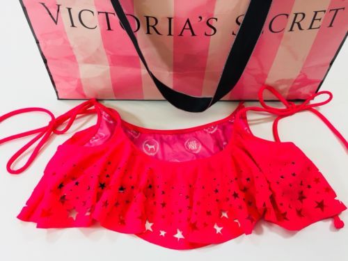 Victoria's Secret PINK Stars and Stripes Bandaeu Ruffled Bikini Top Size Small - $13.99