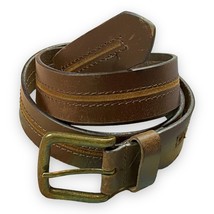Genuine FULL GRAIN Leather Casual Stitched Stripe Belt Mens Size 48 - £15.78 GBP