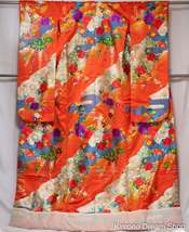 Vintage Red Wedding Kimono - Traditional Japanese Silk Uchikake Peacocks Pine Tr - £319.74 GBP