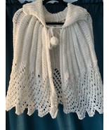 Vintage 70’s Hand Crocheted White Collared Cape Shawl  OSFM Tie Closure ... - £18.67 GBP