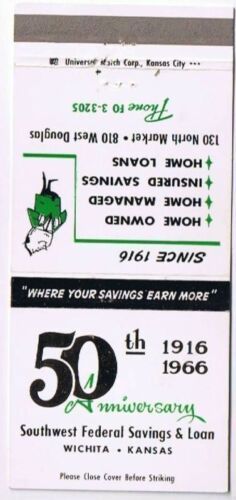 Primary image for WITCHITA KANSAS Matchbook SOUTHWEST FEDERAL SAVING & LOAN Universal 50th