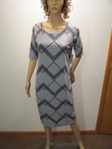 LULAROE JULIA HTF Grey Geometric Design Dress Form Fitting Sz Large NWT - $44.95