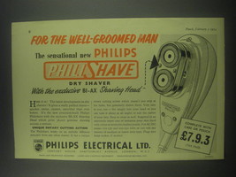 1954 Philips Philishave Dry Shaver Ad - For the well-groomed man - $18.49