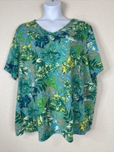 Catherines Womens Plus Size 3X Tropical Floral V-neck T-shirt Short Sleeve - £15.69 GBP