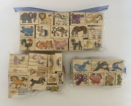 Rubber Stamps Wood Block Lot of 37 Farm Circus Sea Animals Whimsical Variety - £18.41 GBP