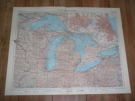 1957 Vintage Map Of Great Lakes Huron Michigan Chicago Detroit Scale 1:2,500,000 - £32.35 GBP