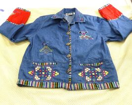 Chicos Design Embroidered Denim Jacket With Colorful Trim &amp; Beading Size... - $23.75