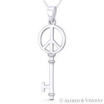 Peace Sign Hippie Symbol Skeleton Key-to-Heart Charm 925 Sterling Silver Pendant - £21.49 GBP+