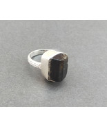 Silver Black Tourmaline Ring, Brass Rhodium Plated Ring, Bezel Set Ring,... - $361.75 MXN