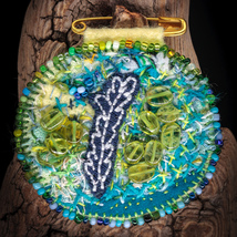 wish talisman, bag charm, safety pin boho amulet, hippie brooch, green, ... - $24.00