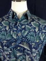 Pierre Cardin Hawaiian Aloha Style Tropical Blue Palms Shirt Sz Large - £12.36 GBP