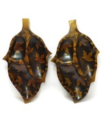 Vintage Pair 2 Mago Wood Party Snack Tray Leaf Shaped Hand Carved Thaila... - £36.99 GBP