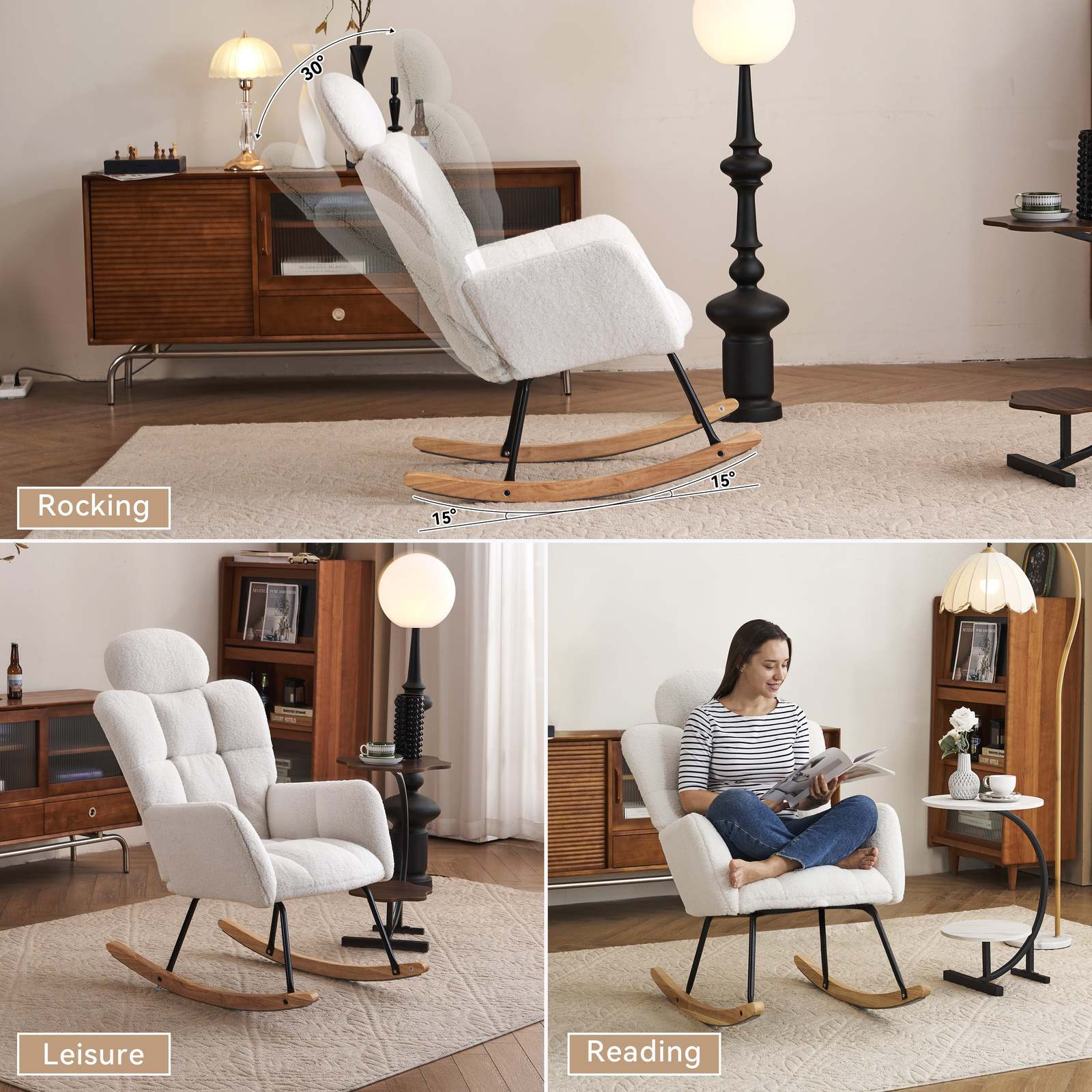 Teddy Fabric Rocking Glider Chair - Ivory Item image 6